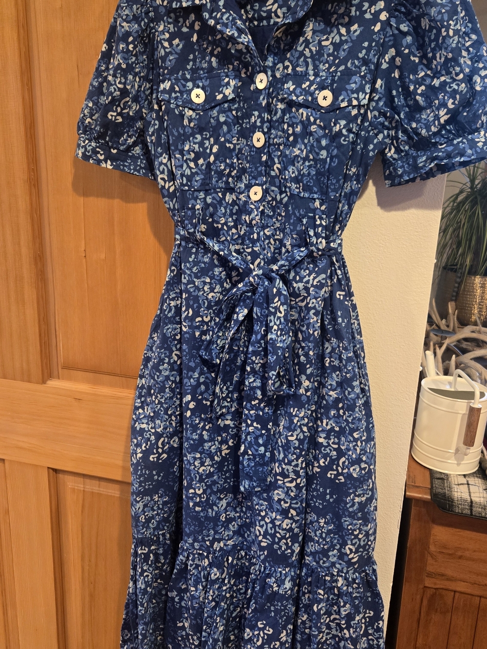 Jude Connally Blue and White Floral Chamray Dress with Tie Waist